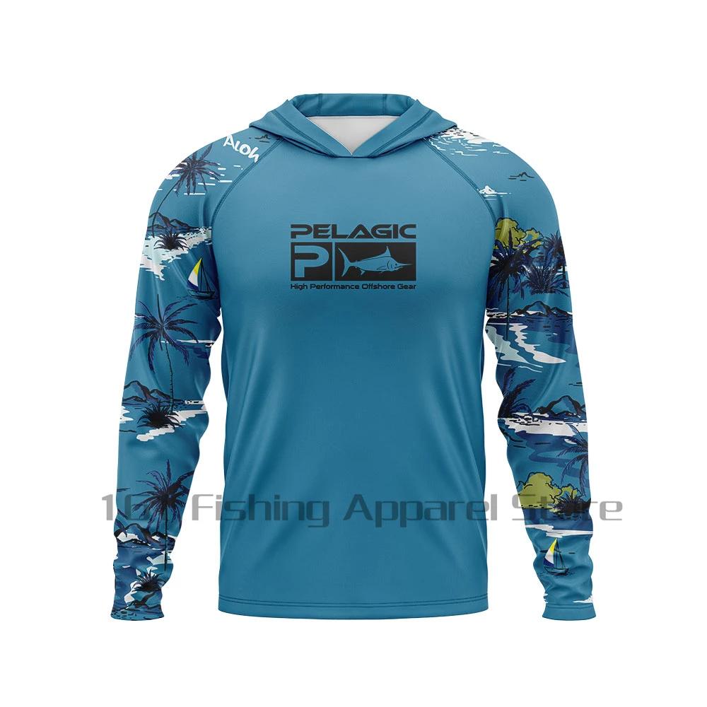 Pelagic 남성용 후드 낚시 셔츠, 긴 소매 낚시 의류, 낚시 티셔츠, UV 보호, 낚시 의류